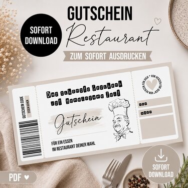 Gutschein zum Ausdrucken RESTAURANT digitale Datei DOWNLOAD Gutschein