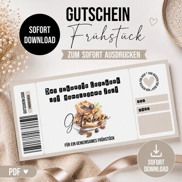 Gutschein zum Ausdrucken FRÜHSTÜCK digitale Datei Gutschein DOWNLOAD