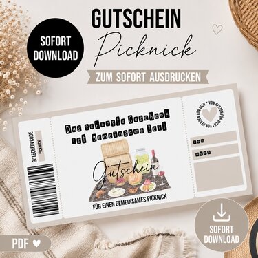 Gutschein zum Ausdrucken PICKNICK digitale Datei Gutschein DOWNLOAD