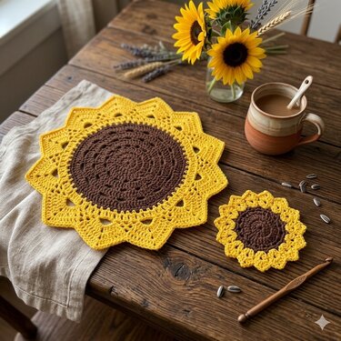 Häkelanleitung Platzset / Tischset Sonnenblume