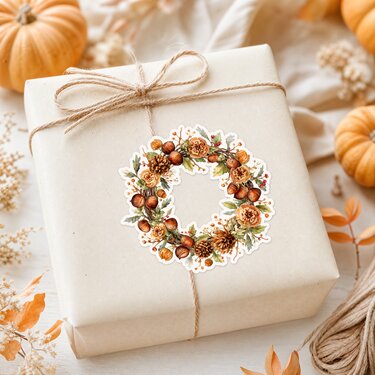 Herbst Sticker zum Ausdrucken, Waldkranz Planer Aufkleber, Scrapbook Deko