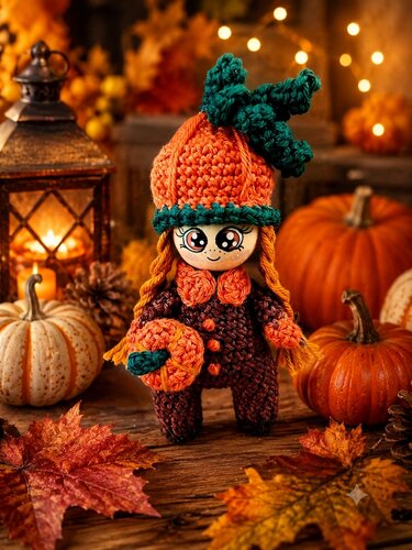 Serie Herbstpüppchen: Herr Mais und Frau Kürbis Herbst Deko für Holzkugeln - Bild 3