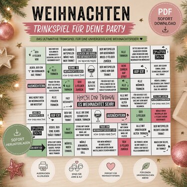 Trinkspiel WEIHNACHTEN Brettspiel zum Ausdrucken DOWNLOAD - Bild 2