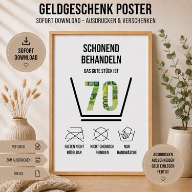 Poster GELDGESCHENK Geburtstag 70 Waschanleitung DOWNLOAD - Bild 2