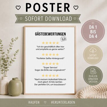 Poster Toilette Gästebewertungen Badezimmer Wandbild Download Digitale Date