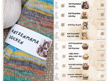 Sockenbanderolen "Katzen-Liebe" – 8 süße Vorlagen direkt zum Ausdrucken