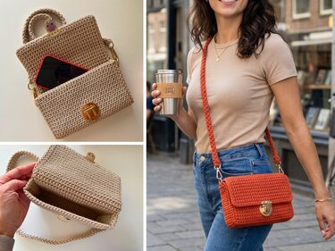 Crochet crossbody bag pattern woman tote bag aesthetic baguette clutch BAG3