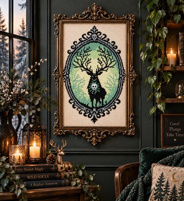 Mystic Forest Stag Cross Stitch Pattern – Counted Cross Stitch PDF Download