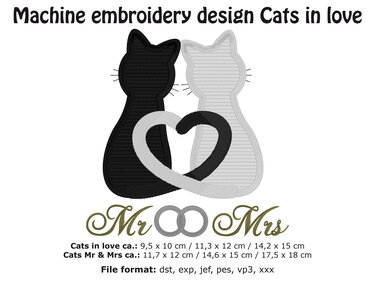 Machine embroidery design "Cats in love" - Image 4