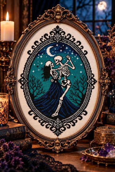 Gothic Skeleton Couple Cross Stitch Pattern – Counted Cross Stitch PDF Patt