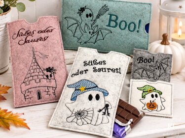 Stickdatei Schokohülle SET Halloween Gespenst mit kleinen Hüllen