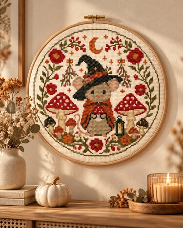 Daiquiri Witch Mouse Cross Stitch Pattern PDF – Autumn Woodland Mushroom Em - Image 3