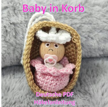 Häkelanleitung: Baby in Korb