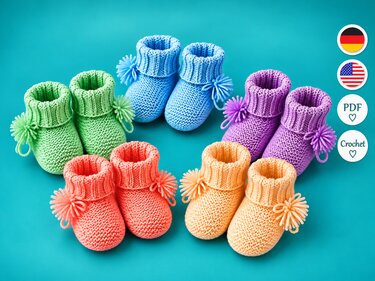 Knitting Pattern Baby Booties with Pompoms PDF