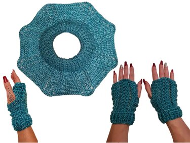 Häkelanleitung 3er-Set Albatros - Schalkragen + Handstulpen + Mütze