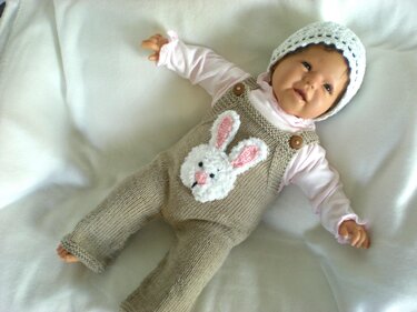 Knitting Pattern Baby Pants in 3 Sizes  with crochet rabitt applique