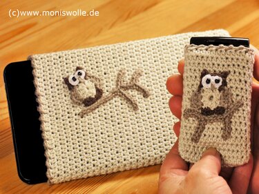 Crochet Mobile Phone Bag - Tablet Case - Smartphone and Handy Case with owl "Athene"