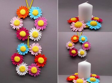 Small flower wreath decoration - easy from scraps of yarn - Crochet