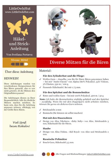 140DE Häkel- und Strickanleitung Mützen für den Bären - PDF Pertseva CP - Bild 3
