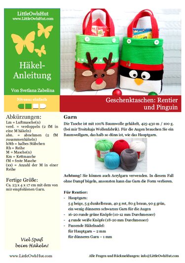 247DE Häkelanleitung Geschenktaschen: Rentier und Pinguin - PDF Zabelina CP - Bild 10