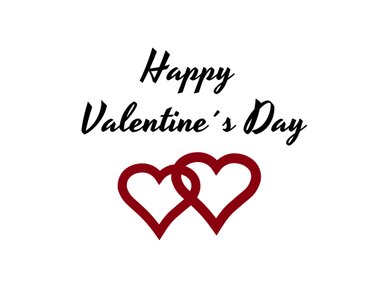 Kalligrafischer Schriftzug 'Happy Valentine's Day' oberhalb zweier verbundener Herzkonturen in Rot