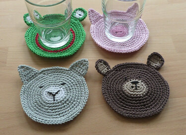 Häkelanleitung für Glasuntersetzer "Tiere" 8 Modelle