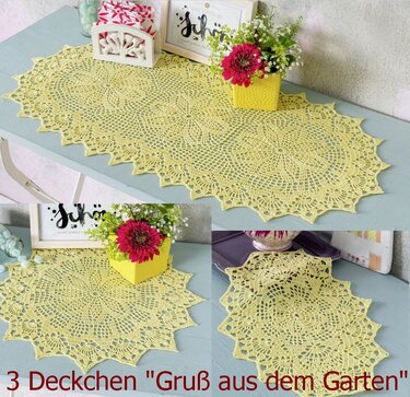 3 Deckchen "Gruß aus dem Garten" - Häkeln