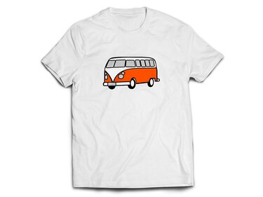 T-Shirt mit plottfreundlichem, orange-weißem Bus-Motiv