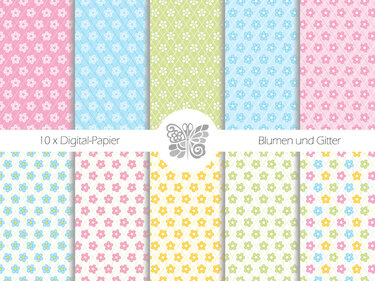 Digital-Papier – Blumen und Gitter - Basteln