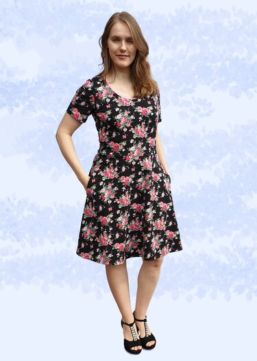 Isa – Jerseykleid mit glockigem Rock, Tulpenärmeln & Nahttaschen BU 80-116 - Bild 4