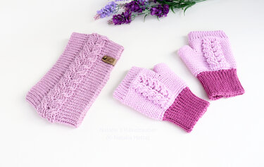 2 PDFs Spar-Set: Stirnband & Handstulpen mit Zopfmuster - Häkeln