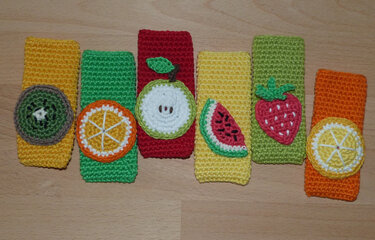 Häkelanleitung für Wassereis-Taschen "Früchte", 6 Modelle: Zitrone, Orange, Apfel, Kiwi, Melone und Erdbeere