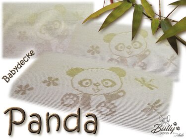 Gestrickte Babydecke mit Panda‑Motiv und Rippenstruktur in Creme, Beige und Lindgrün