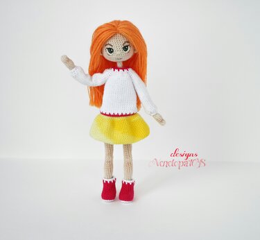 Pattern Doll Alex + clothes (boots, sweater and skirt) - Crochet
