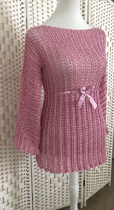 1-Bobbel-Babydoll-Pulli"Rosenrot Deluxe" - Häkeln