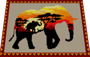 Häkelmuster * afrikanischer ELEFANT * Grafik für C2C Decke - Häkeln