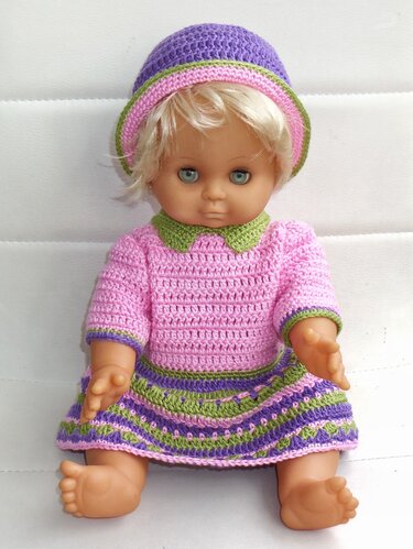 Puppenkleidung Rosalie 40 cm häkeln Kleid Hut Schuhe Schleife