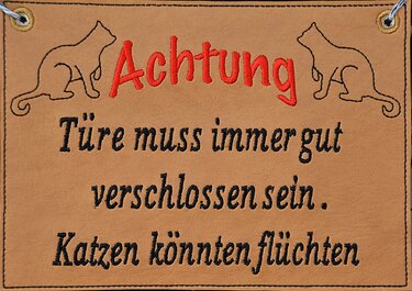 ITH Stickdatei Tuerschild Achtung Katze für den 13 x 18 Rahmen - Sticken