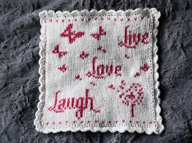 Double Knitting Pattern Dishcloth / Washcloth "Live Love Laugh"