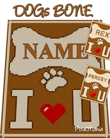 Häkelmuster * Hunde Knochen - mit NAME personalisiert * Grafik für C2C Decke