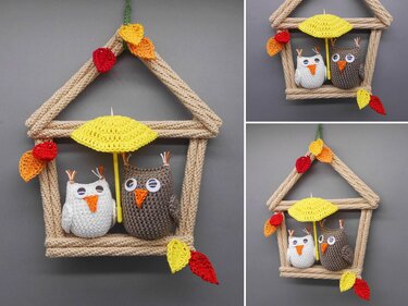 Hänge-Deko Herbst Eulen für Tür und Wand - einfach aus Wollresten - Häkeln