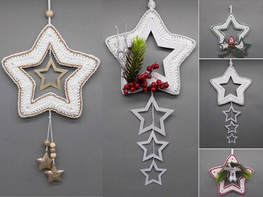 Crochet star hanging decoration - super easy and fast - from scraps of yarn