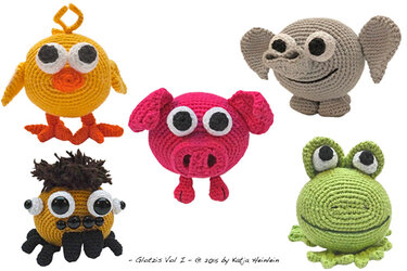 amigurumi animal glotzis PDF crochet pattern tutorial for a chick elephant spider frog pig chicken bird tarantula stuff toy kid