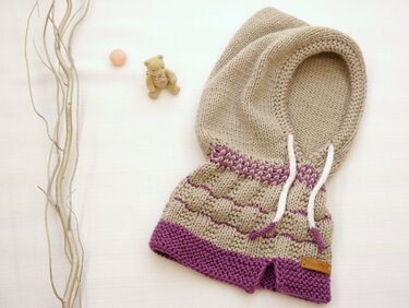 Knitting Pattern - Cowl - Hooded Scarf Little Hoody - for Kids - No.187E - Image 6