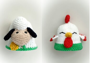 Häkelanleitung Wendie Hahn und Schaf oder Eierwärmer