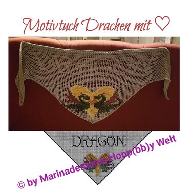Motivtuch 2Drachen mit Herz - Häkeln