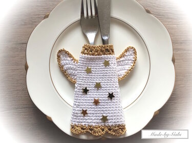 Bestecktasche / Serviettenring "Engel" - Häkeln