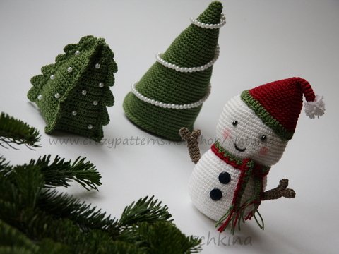 Weihnachts-Deko häkeln – Schneemann & Tannenbaum
