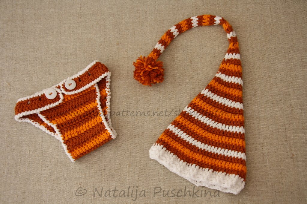 Häkelmuster für eine Zwergmütze und Windelhöschen