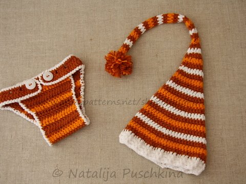 Häkelmuster für eine Zwergmütze und Windelhöschen